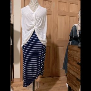 BOBEAU SMALL BLUE & WHITE HI-LOW  ANGLE SKIRT